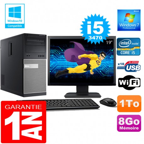 PC Tour DELL 7010 Core I5-3470 Ram 8Go Disque 1 To Wifi W7 Ecran 19"