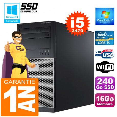 PC Tour DELL 7010 Core I5-3470 Ram 16Go Disque 240 Go SSD Graveur DVD Wifi W7