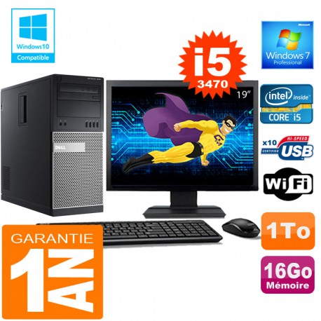 PC Tour DELL 7010 Core I5-3470 Ram 16Go Disque 1 To Wifi W7 Ecran 19"