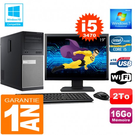 PC Tour DELL 7010 Core I5-3470 Ram 16Go Disque 2 To Wifi W7 Ecran 19"