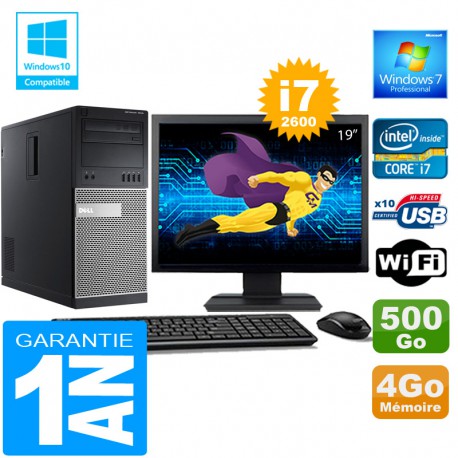 PC Tour DELL 7010 Core I7-2600 Ram 4Go Disque 500 Go Wifi W7 Ecran 19"