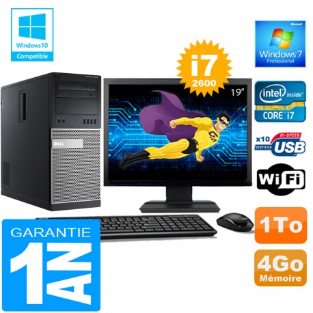 PC Tour DELL 7010 Core I7-2600 Ram 4Go Disque 1 To Wifi W7 Ecran 19"