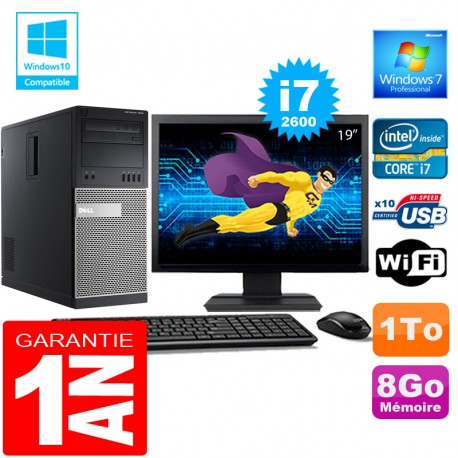 PC Tour DELL 7010 Core I7-2600 Ram 8Go Disque 1 To Wifi W7 Ecran 19"