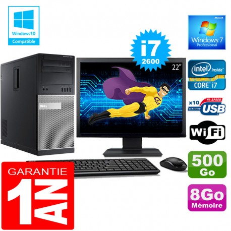 PC Tour DELL 7010 Core I7-2600 Ram 8Go Disque 500 Go Wifi W7 Ecran 22"