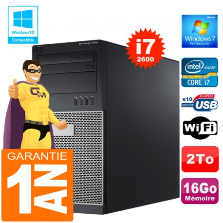 PC Tour DELL 7010 Core I7-2600 Ram 16Go Disque 1 To Graveur DVD Wifi W7