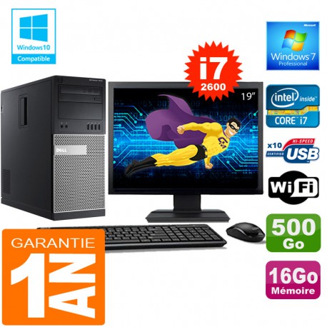 PC Tour DELL 7010 Core I7-2600 Ram 16Go Disque 500 Go Wifi W7 Ecran 19"