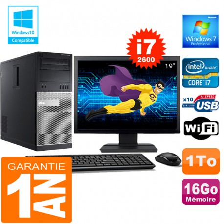 PC Tour DELL 7010 Core I7-2600 Ram 16Go Disque 1 To Wifi W7 Ecran 19"