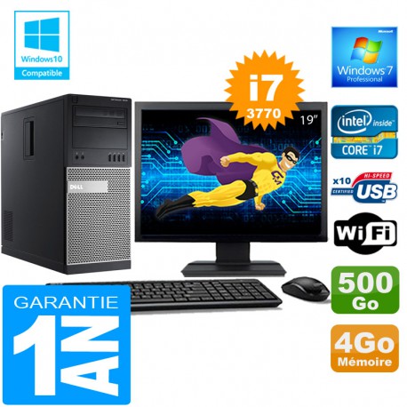 PC Tour DELL 7010 Core I7-3770 Ram 4Go Disque 500 Go Wifi W7 Ecran 19"