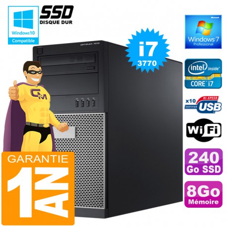 PC Tour DELL 7010 Core I7-3770 Ram 8Go Disque 240 Go SSD Graveur DVD Wifi W7