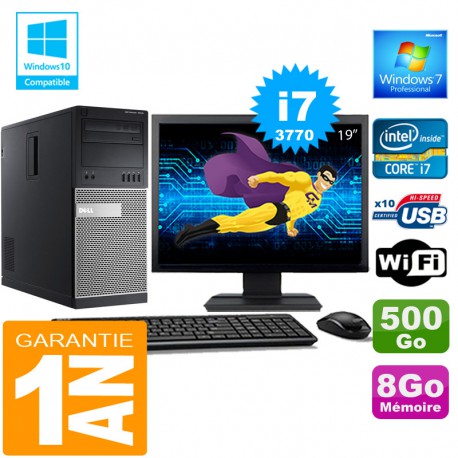 PC Tour DELL 7010 Core I7-3770 Ram 8Go Disque 500 Go Wifi W7 Ecran 19"