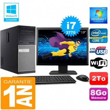 PC Tour DELL 7010 Core I7-3770 Ram 8Go Disque 2 To Wifi W7 Ecran 19"