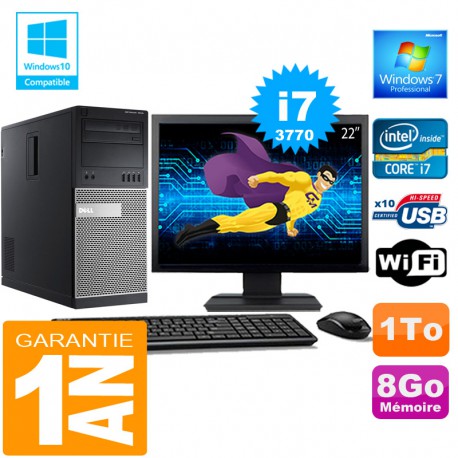 PC Tour DELL 7010 Core I7-3770 Ram 8Go Disque 1 To Wifi W7 Ecran 22"