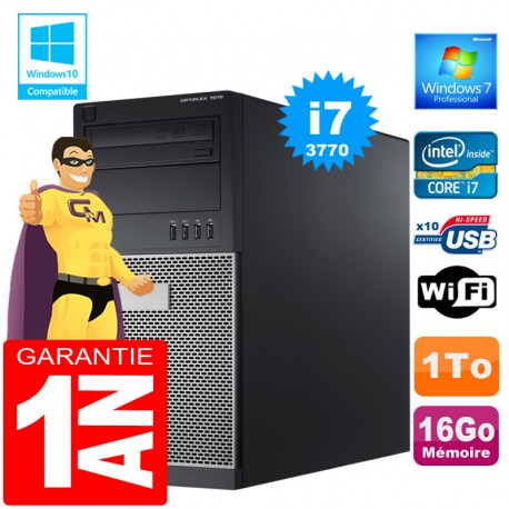 PC Tour DELL 7010 Core I7-3770 Ram 16Go Disque 1 To Graveur DVD Wifi W7