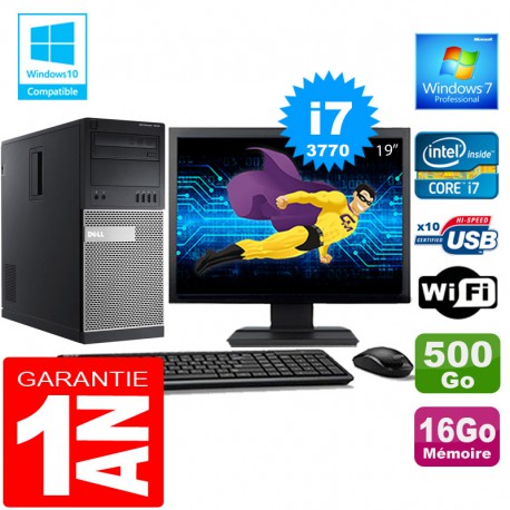 PC Tour DELL 7010 Core I7-3770 Ram 16Go Disque 500 Go Wifi W7 Ecran 19"