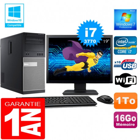 PC Tour DELL 7010 Core I7-3770 Ram 16Go Disque 1 To Wifi W7 Ecran 19"