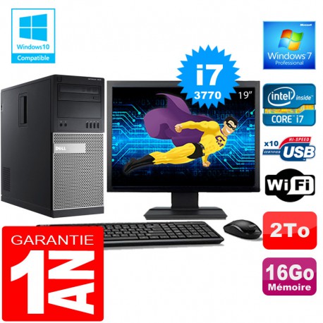 PC Tour DELL 7010 Core I7-3770 Ram 16Go Disque 2 To Wifi W7 Ecran 19"