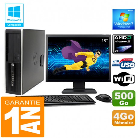 PC HP Compaq 6005 Pro SFF AMD Phenom II Ram 4Go Disque 500 Go Wifi W7 Ecran 19"