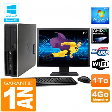 PC HP Compaq 6005 Pro SFF AMD Phenom II Ram 4Go Disque 1 To Wifi W7 Ecran 19"