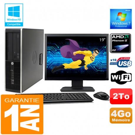 PC HP Compaq 6005 Pro SFF AMD Phenom II Ram 4Go Disque 2 To Wifi W7 Ecran 19"