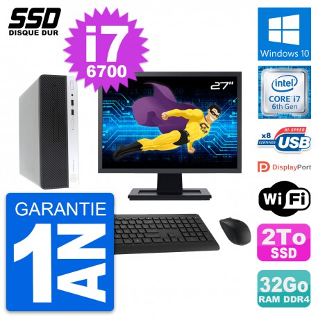 PC HP ProDesk 400 G4 SFF Ecran 27" Core i7-6700 RAM 32Go SSD 2To Windows 10 Wifi