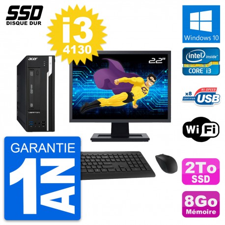 PC Acer Veriton X2632G SFF Ecran 22" i3-4130 RAM 8Go SSD 2To Windows 10 Wifi