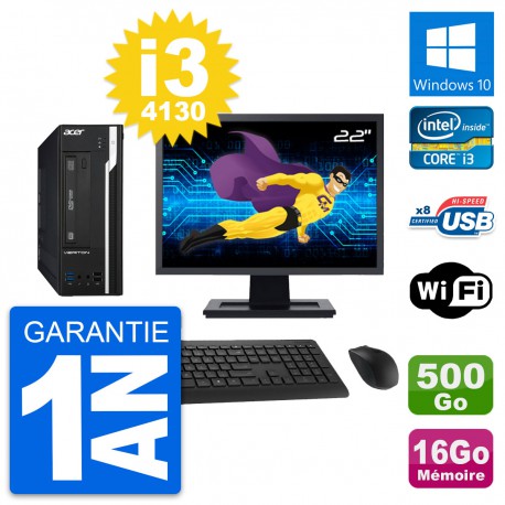 PC Acer X2632G SFF Ecran 22" Intel i3-4130 RAM 16Go Disque 500Go Windows 10 Wifi