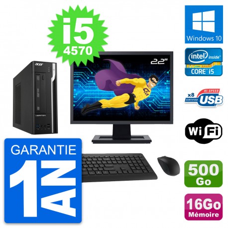 PC Acer X2632G SFF Ecran 22" Intel i5-4570 RAM 16Go Disque 500Go Windows 10 Wifi