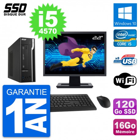 PC Acer X2632G SFF Ecran 22" Intel i5-4570 RAM 16Go SSD 120Go Windows 10 Wifi