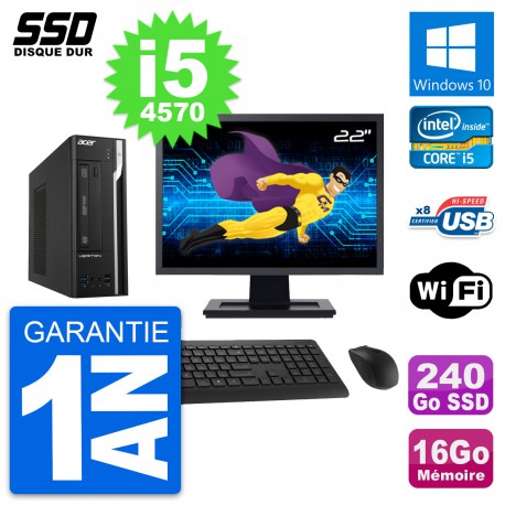 PC Acer X2632G SFF Ecran 22" Intel i5-4570 RAM 16Go SSD 240Go Windows 10 Wifi