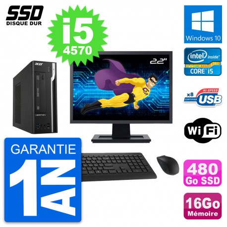 PC Acer X2632G SFF Ecran 22" Intel i5-4570 RAM 16Go SSD 480Go Windows 10 Wifi