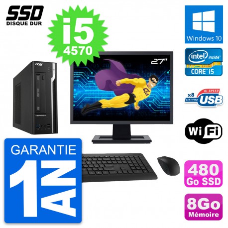 PC Acer Veriton X2632G SFF Ecran 27" i5-4570 RAM 8Go SSD 480Go Windows 10 Wifi