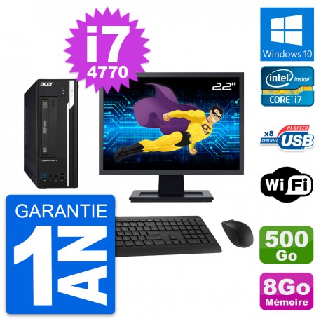 PC Acer X2632G SFF Ecran 22" Intel i7-4770 RAM 8Go Disque 500Go Windows 10 Wifi