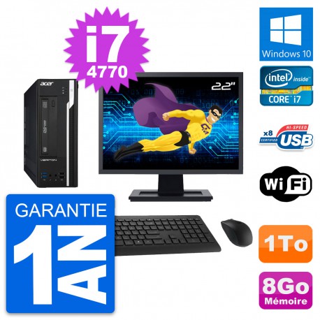 PC Acer X2632G SFF Ecran 22" Intel i7-4770 RAM 8Go Disque 1To Windows 10 Wifi