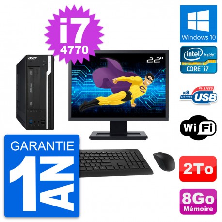 PC Acer X2632G SFF Ecran 22" Intel i7-4770 RAM 8Go Disque 2To Windows 10 Wifi