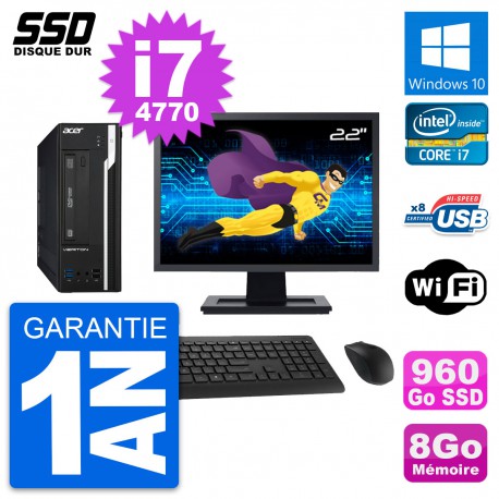 PC Acer Veriton X2632G SFF Ecran 22" i7-4770 RAM 8Go SSD 960Go Windows 10 Wifi