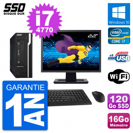 PC Acer X2632G SFF Ecran 22" Intel i7-4770 RAM 16Go SSD 120Go Windows 10 Wifi