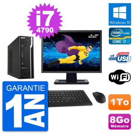 PC Acer X2632G SFF Ecran 22" Intel i7-4790 RAM 8Go Disque 1To Windows 10 Wifi