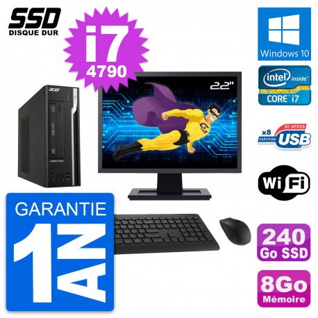 PC Acer Veriton X2632G SFF Ecran 22" i7-4790 RAM 8Go SSD 240Go Windows 10 Wifi