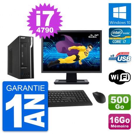 PC Acer X2632G SFF Ecran 22" Intel i7-4790 RAM 16Go Disque 500Go Windows 10 Wifi