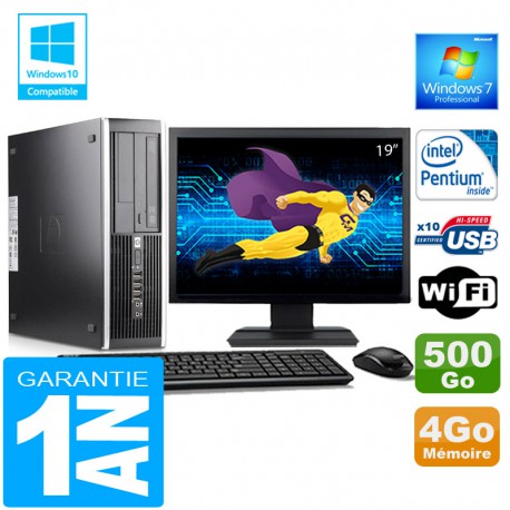 PC HP Compaq 6000 Pro SFF Intel E6300 Ram 4Go Disque 500 Go Wifi W7 Ecran 19"