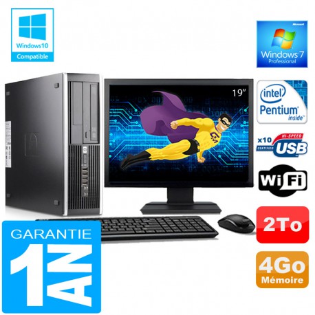 PC HP Compaq 6000 Pro SFF Intel E6300 Ram 4Go Disque 2 To Wifi W7 Ecran 19"