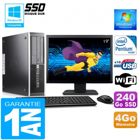 PC HP Compaq 6000 Pro SFF Intel E6300 Ram 4Go Disque 240 Go SSD Wifi Ecran 19"