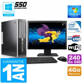 PC HP Compaq 6000 Pro SFF Intel E6300 Ram 4Go Disque 240 Go SSD Wifi Ecran 22"