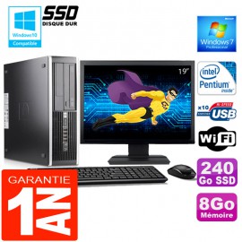 PC HP Compaq 6000 Pro SFF Intel E6300 Ram 8Go Disque 240 Go SSD Wifi Ecran 19"