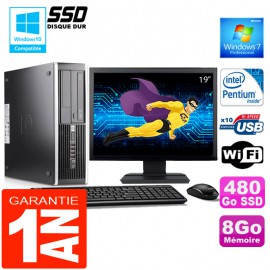 PC HP Compaq 6000 Pro SFF Intel E6300 Ram 8Go Disque 480 Go SSD Wifi Ecran 19"