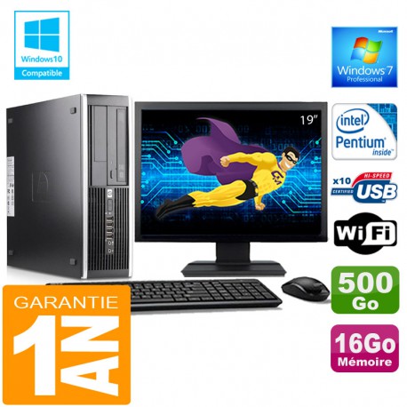 PC HP Compaq 6000 Pro SFF Intel E6300 Ram 16Go Disque 500 Go Wifi W7 Ecran 19"