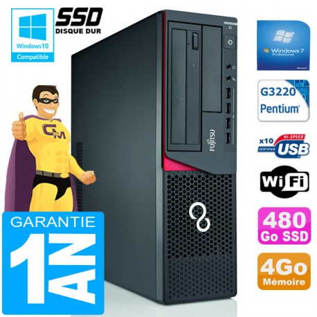 PC Fujitsu Esprimo E720 E85+ SFF G3220 RAM 4Go Disque 480 Go SSD Wifi W7