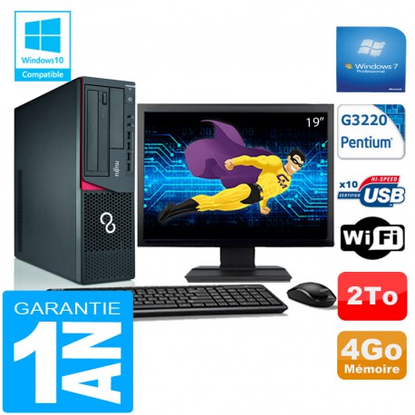 PC Fujitsu Esprimo E720 E85+ SFF G3220 RAM 4Go Disque 2 To Wifi W7 Ecran 19"