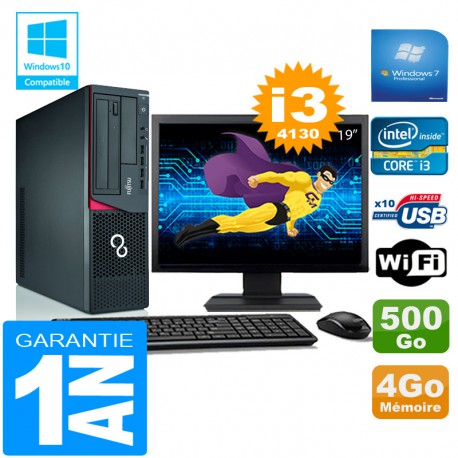 PC Fujitsu Esprimo E720 E85+ SFF I3-4130 RAM 4Go Disque 500 Go Wifi W7 Ecran 19"