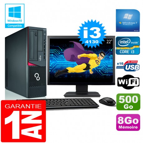 PC Fujitsu Esprimo E720 E85+ SFF I3-4130 RAM 8Go Disque 500 Go Wifi W7 Ecran 22"